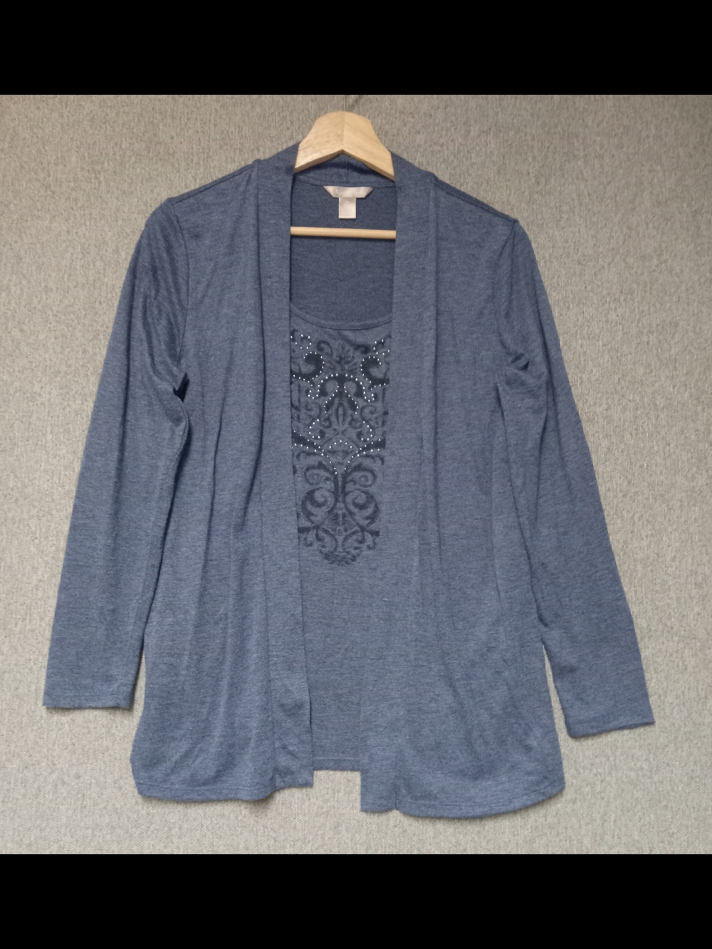 White Stag Blue Open-Front Cardigan with Embellished Tank Set